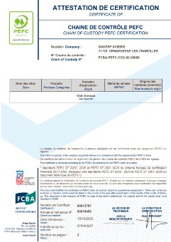 PEFC Certificate for Ducerf Sawmill
