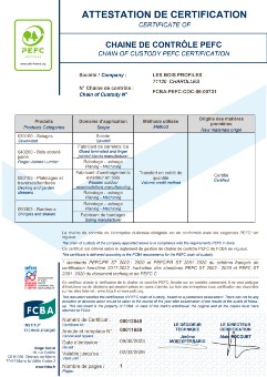 PEFC Certificate for Les Bois Profilés