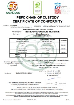 PEFC Certificate for Bourgogne Bois Industrie