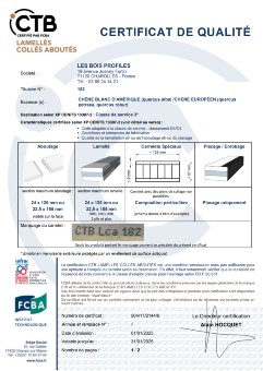 CTB LCA gluing Certificate for Les Bois Profilés - US & European Oak