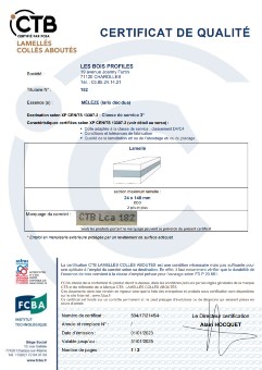 CTB LCA gluing Certificate for Les Bois Profilés - Larch