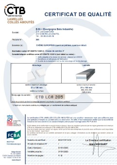 CTB LCA gluing Certificate for Bourgogne Bois Industrie - Oak