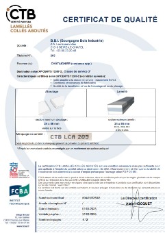 CTB LCA gluing Certificate for Bourgogne Bois Industrie - Chestnut