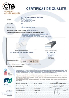CTB LCA gluing Certificate for Bourgogne Bois Industrie - Beech