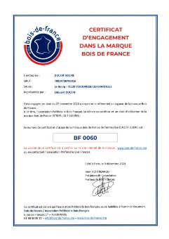 Bois de France Certificate for Ducerf Sawmill