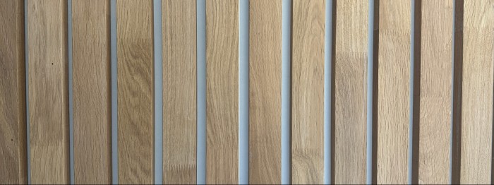 Solid wood strips for interior fittings