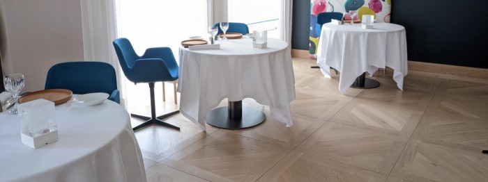 The wooden floor of the Michelin 1-Star restaurant Frederic Doucet