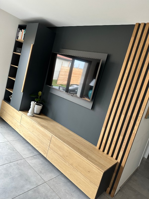 TV cabinet in solid oak panels